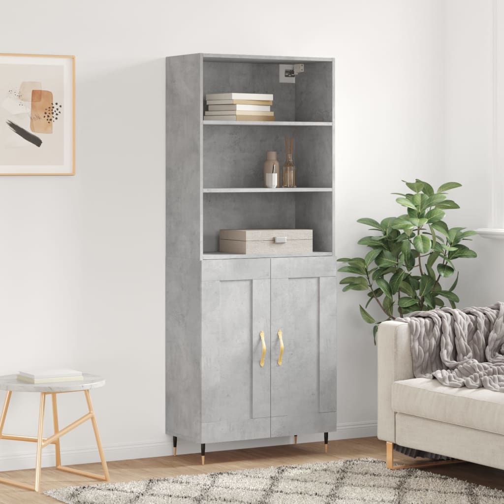 højskab 69,5x34x180 cm konstrueret træ betongrå