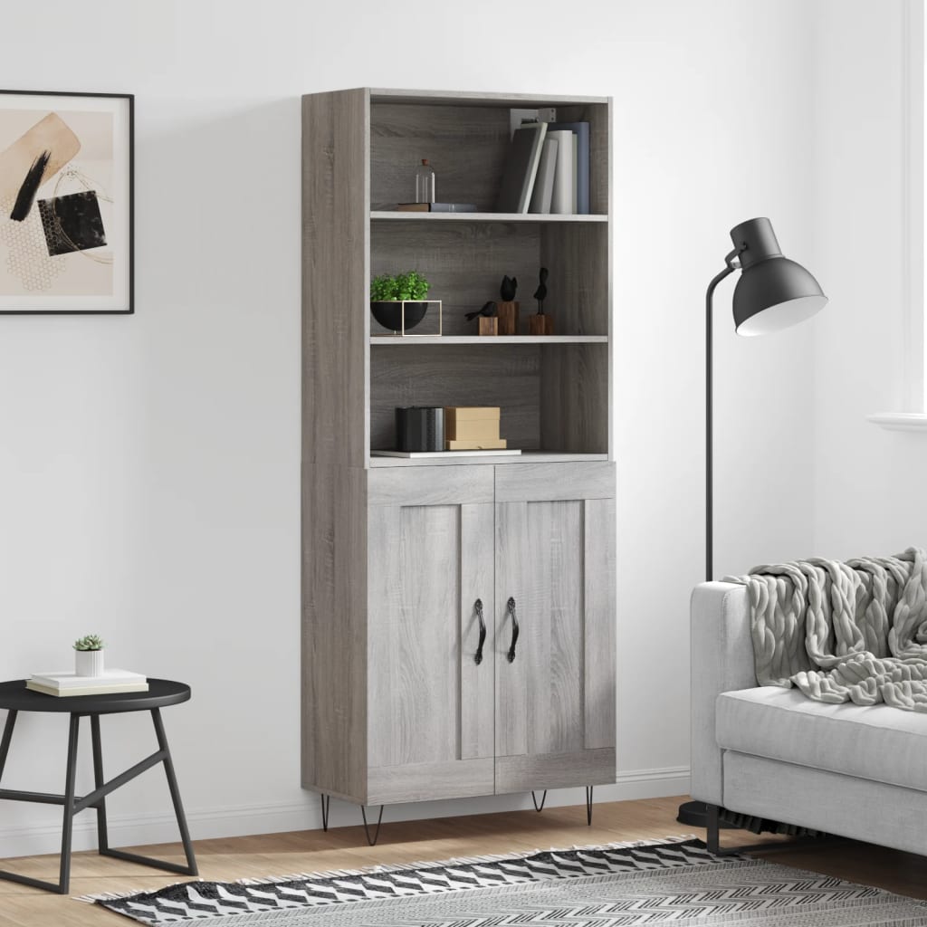 højskab 69,5x34x180 cm konstrueret træ grå sonoma-eg