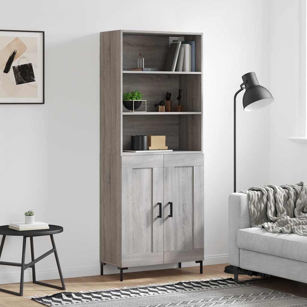 højskab 69,5x34x180 cm konstrueret træ grå sonoma-eg