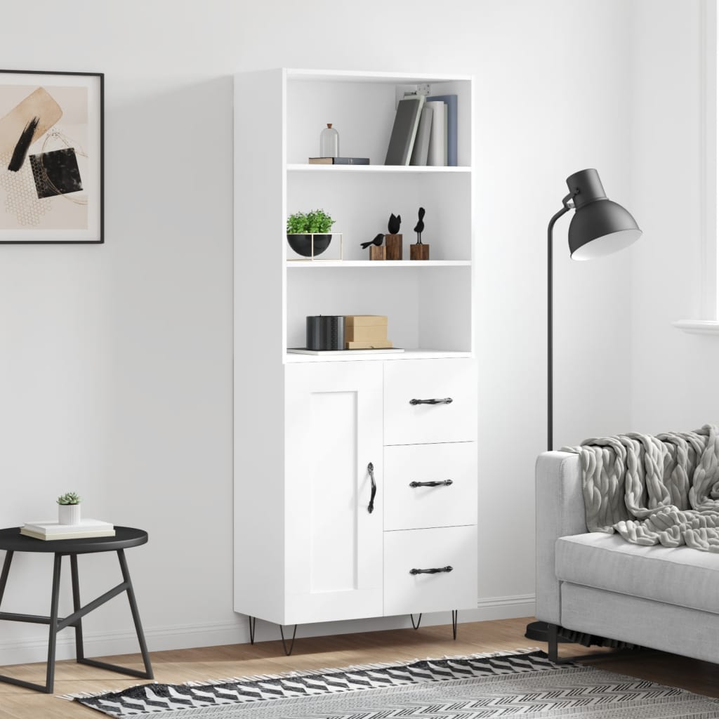 højskab 69,5x34x180 cm konstrueret træ hvid