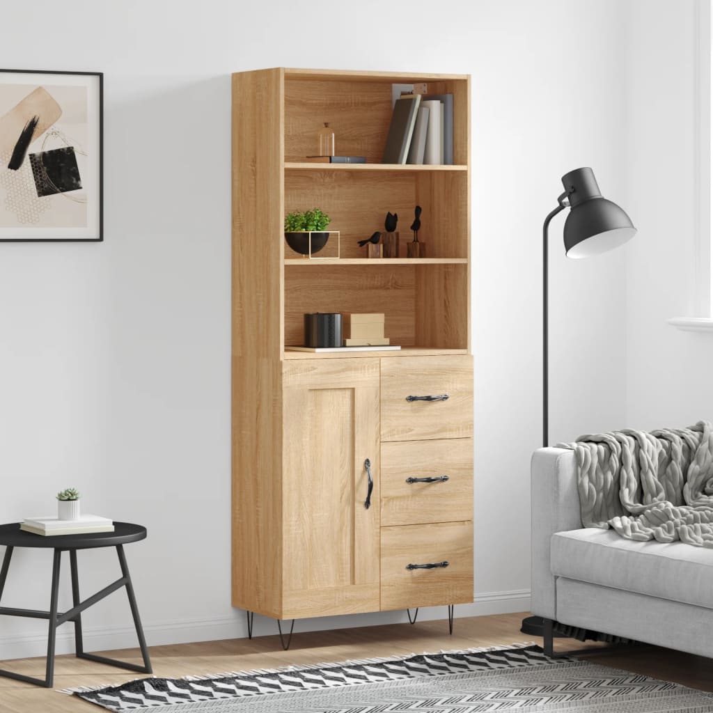 højskab 69,5x34x180 cm konstrueret træ sonoma-eg