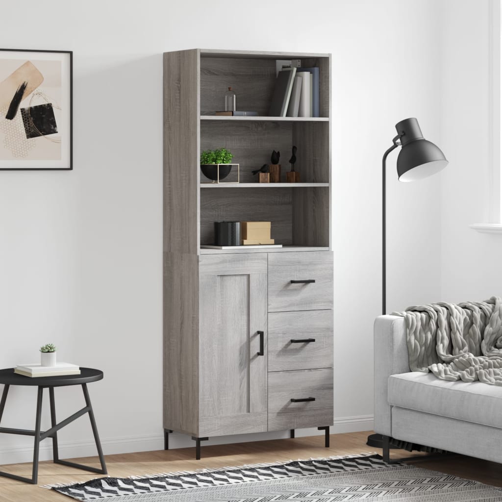 højskab 69,5x34x180 cm konstrueret træ grå sonoma-eg