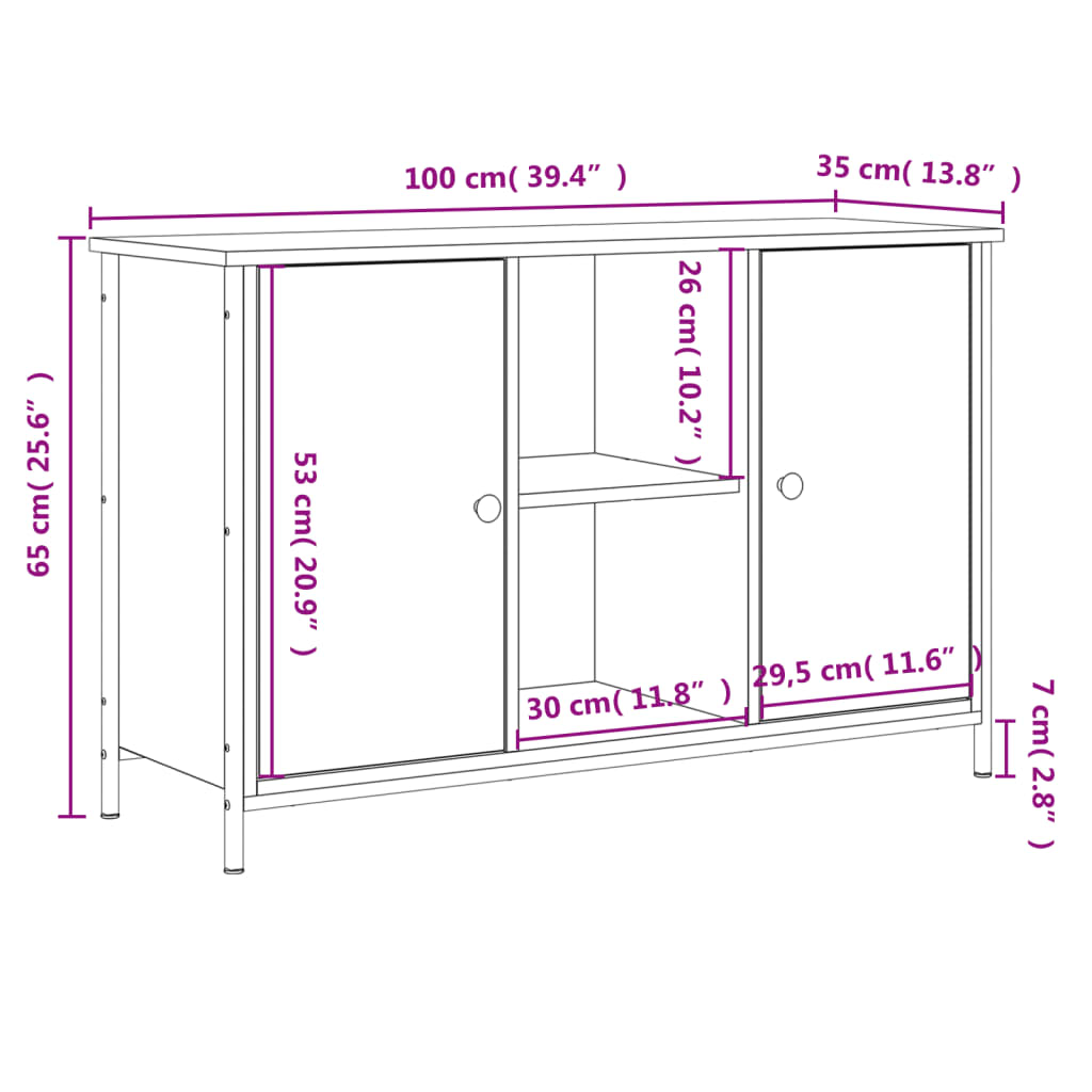 tv-bord 100x35x65 cm konstrueret træ grå sonoma-eg