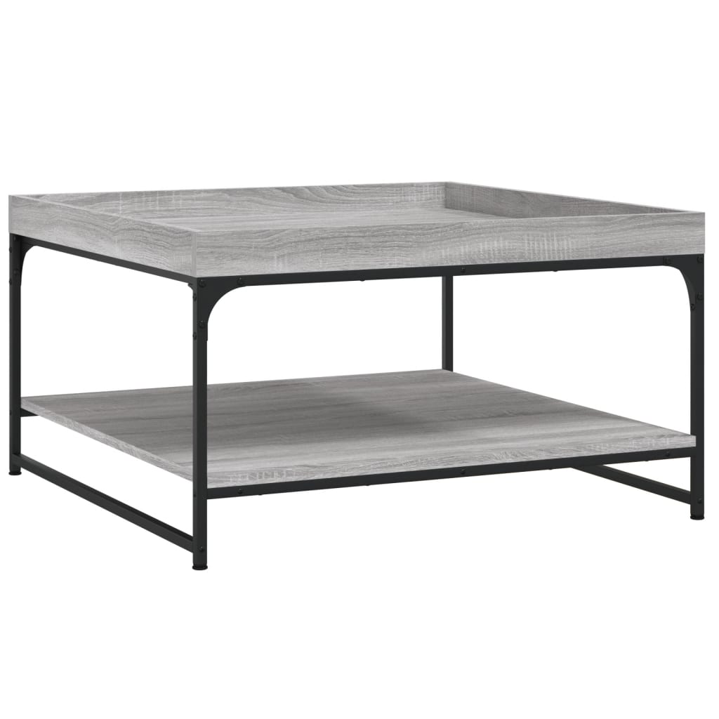 sofabord 80x80x45 cm konstrueret træ og jern grå sonoma-eg