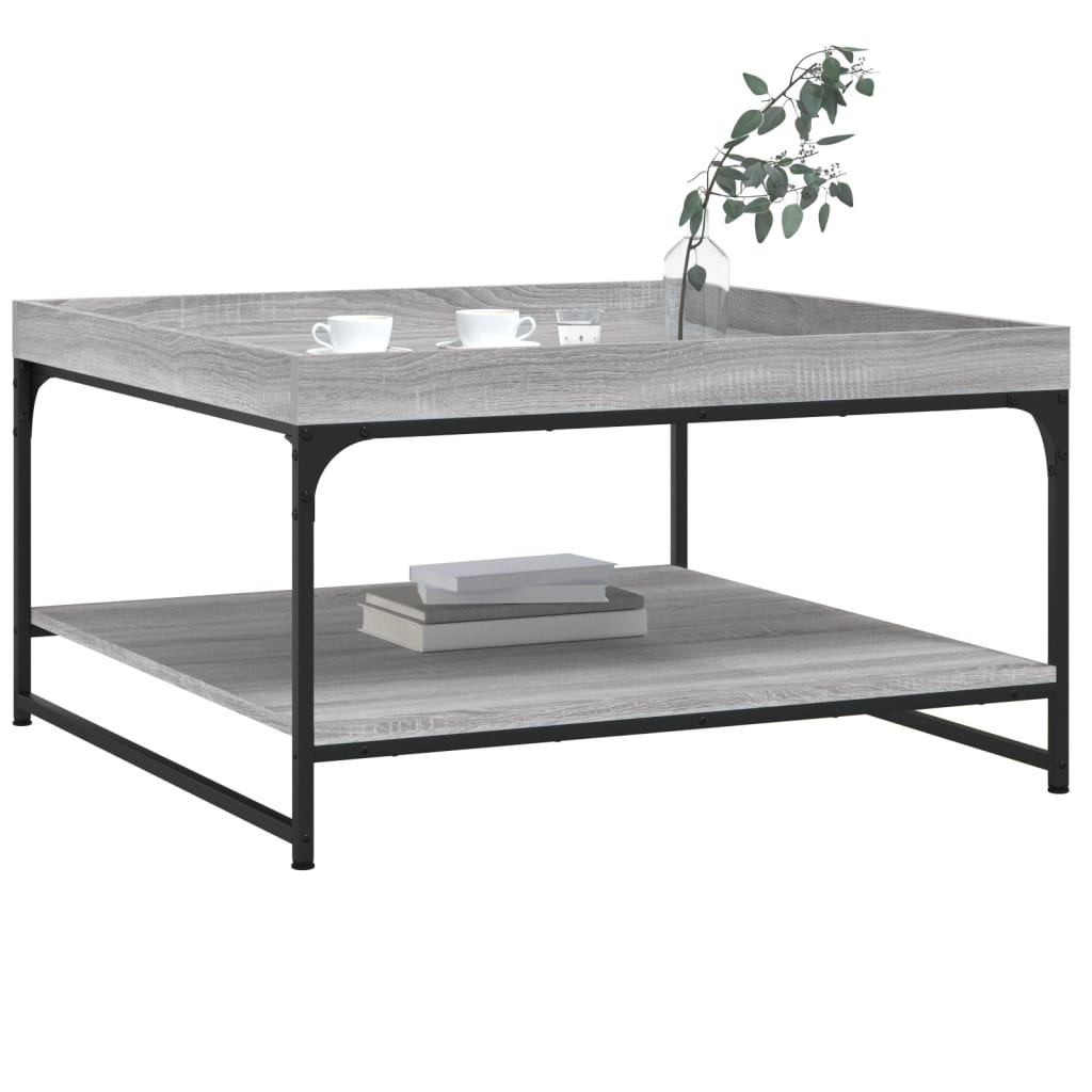 sofabord 80x80x45 cm konstrueret træ og jern grå sonoma-eg
