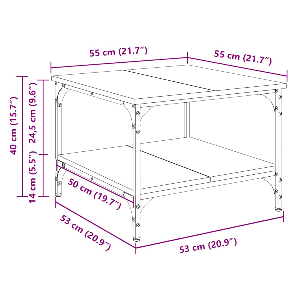 sofabord 55x55x40 cm konstrueret træ røget egetræsfarve
