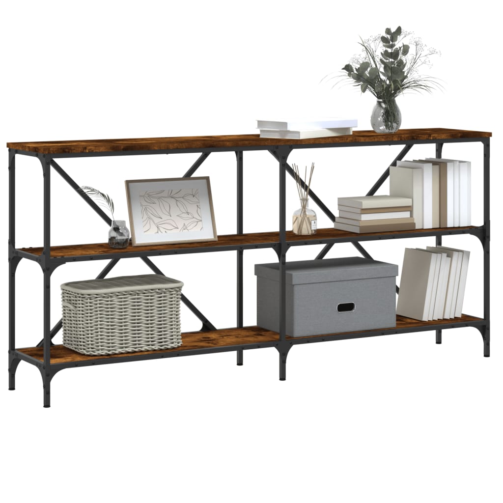 konsolbord 160x30x75 cm konstrueret træ og jern røget sonoma-eg