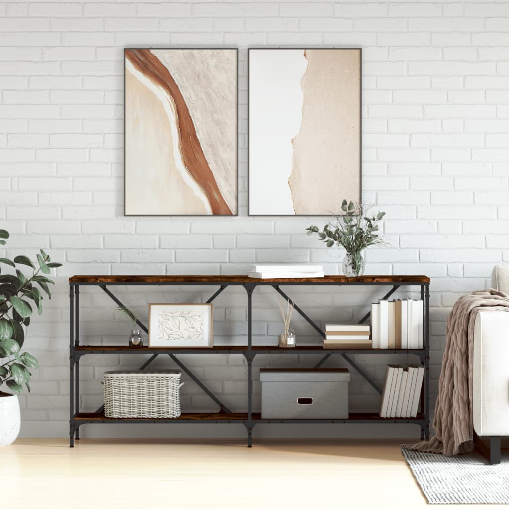 konsolbord 160x30x75 cm konstrueret træ og jern røget sonoma-eg