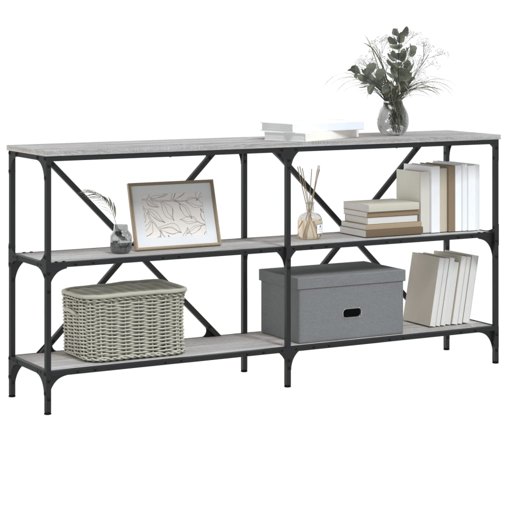 konsolbord 160x30x75 cm konstrueret træ og jern grå sonoma-eg