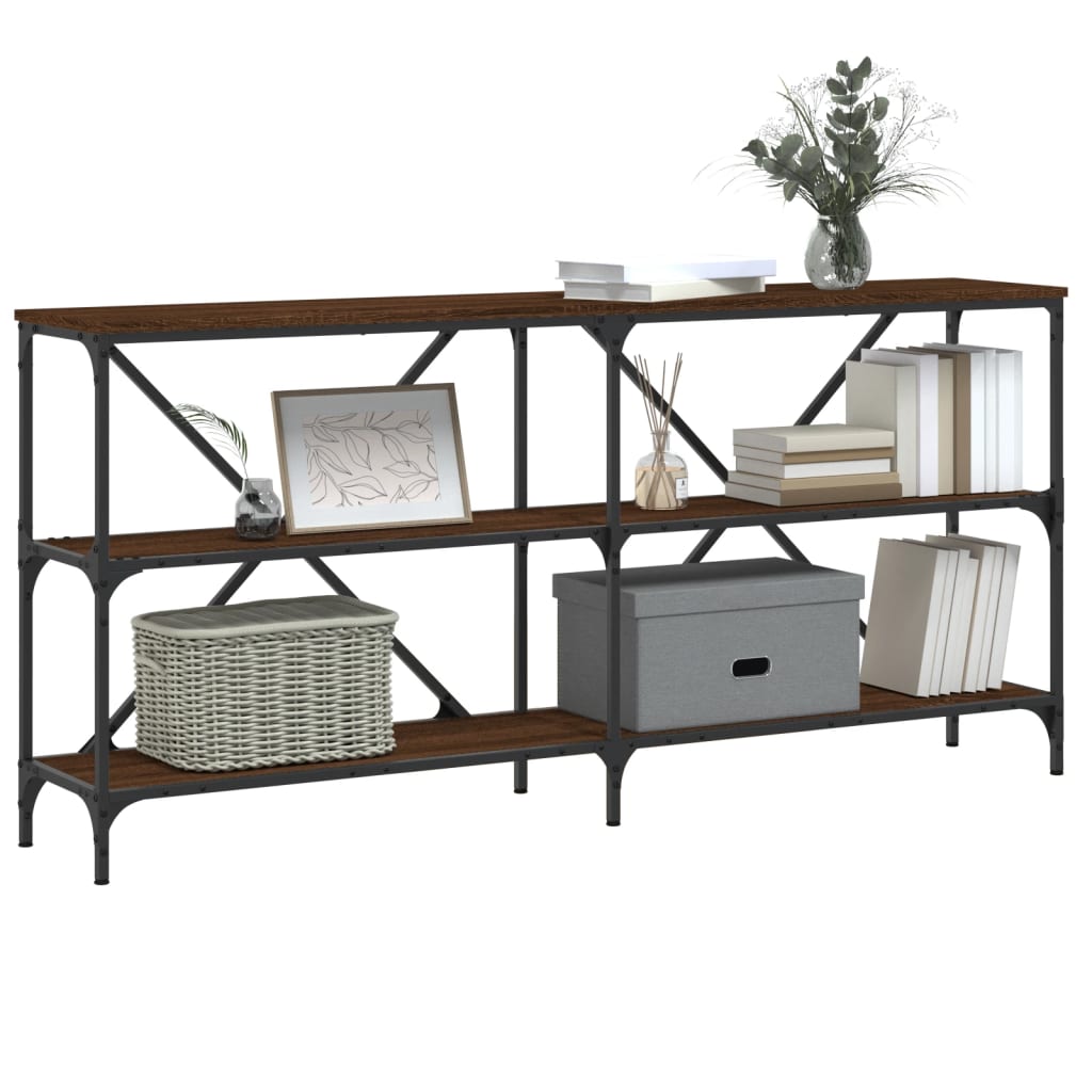konsolbord 160x30x75 cm konstrueret træ og jern brunt egetræ
