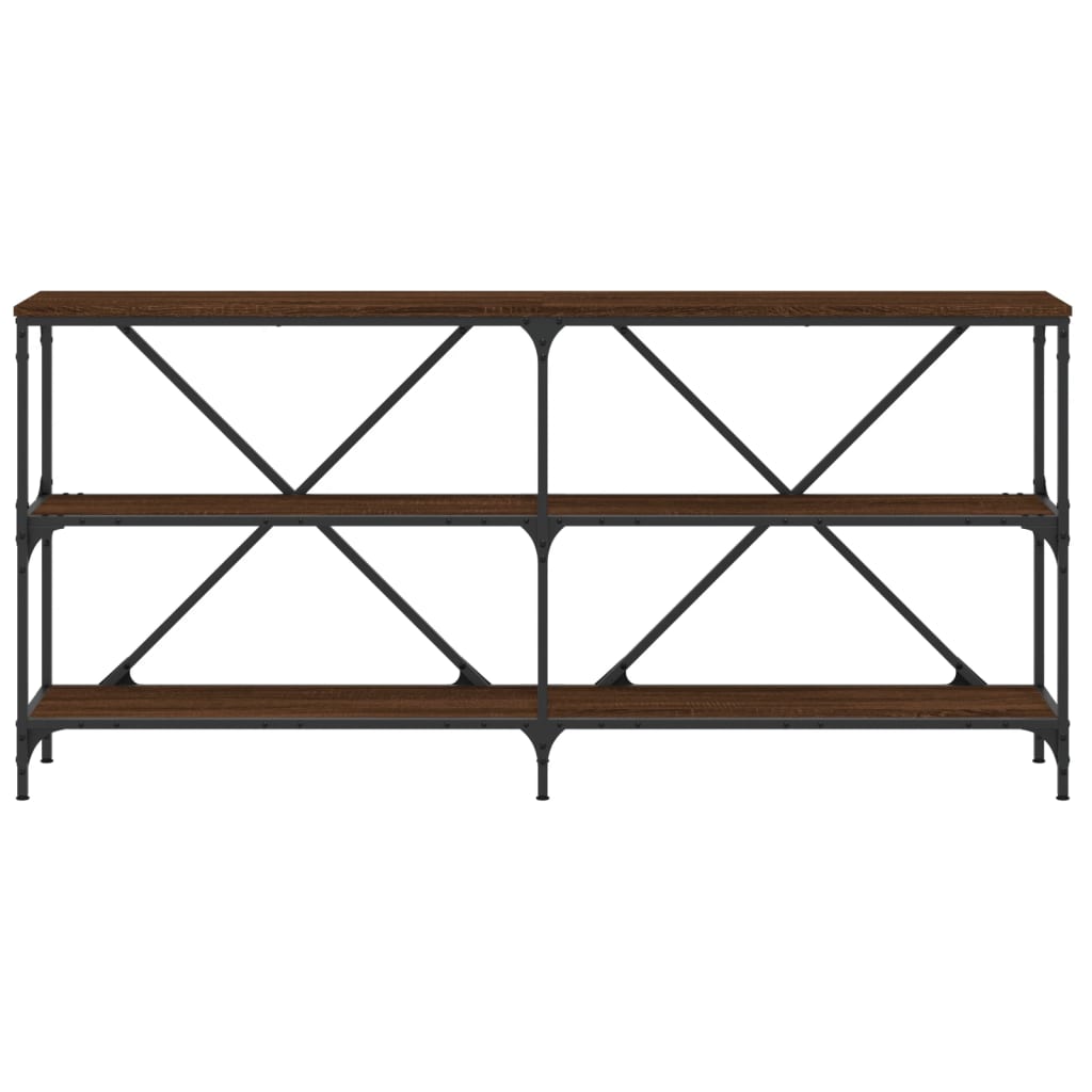 konsolbord 160x30x75 cm konstrueret træ og jern brunt egetræ
