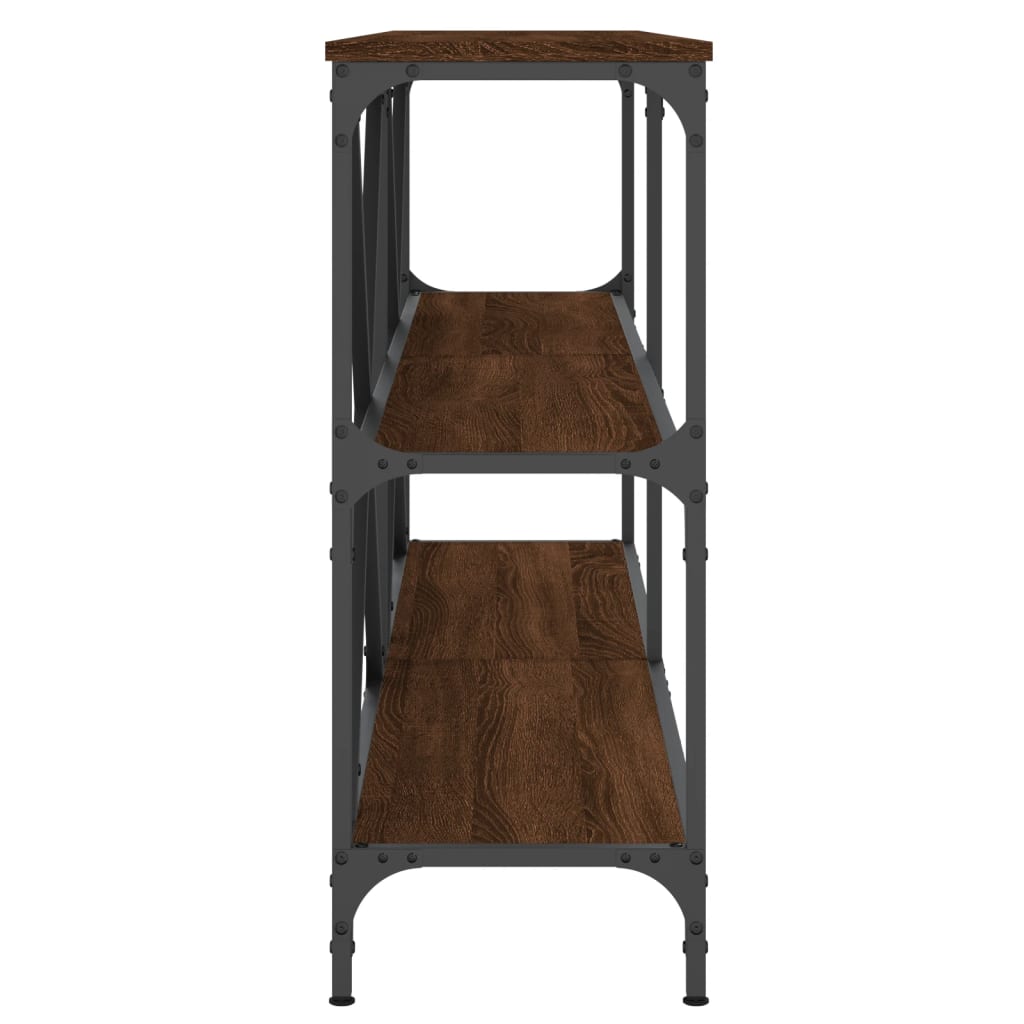 konsolbord 160x30x75 cm konstrueret træ og jern brunt egetræ