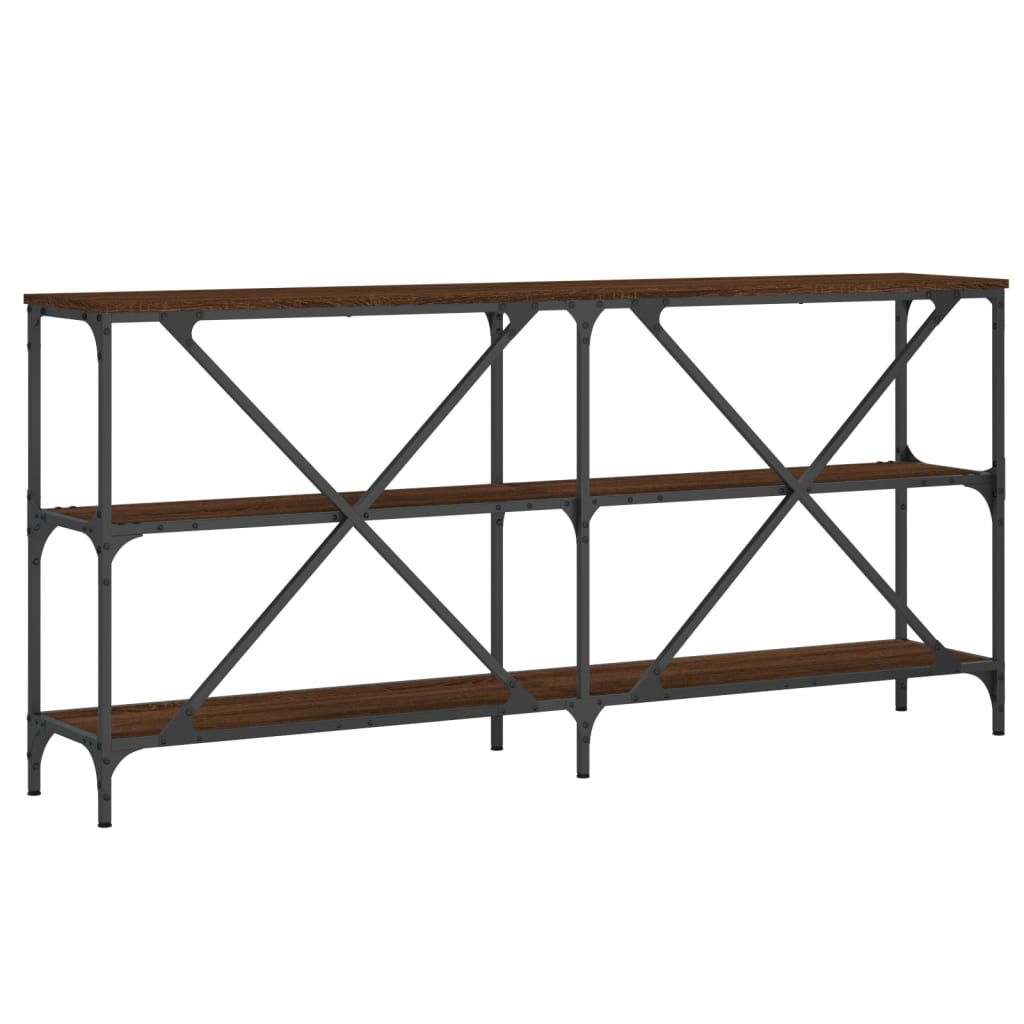 konsolbord 160x30x75 cm konstrueret træ og jern brunt egetræ