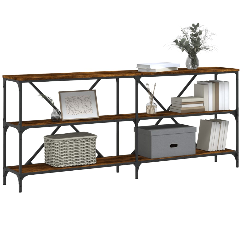 konsolbord 180x30x75 cm konstrueret træ og jern røget sonoma-eg