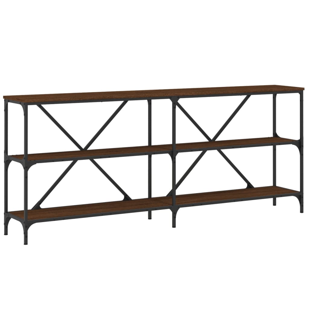 konsolbord 180x30x75 cm konstrueret træ og jern brunt egetræ