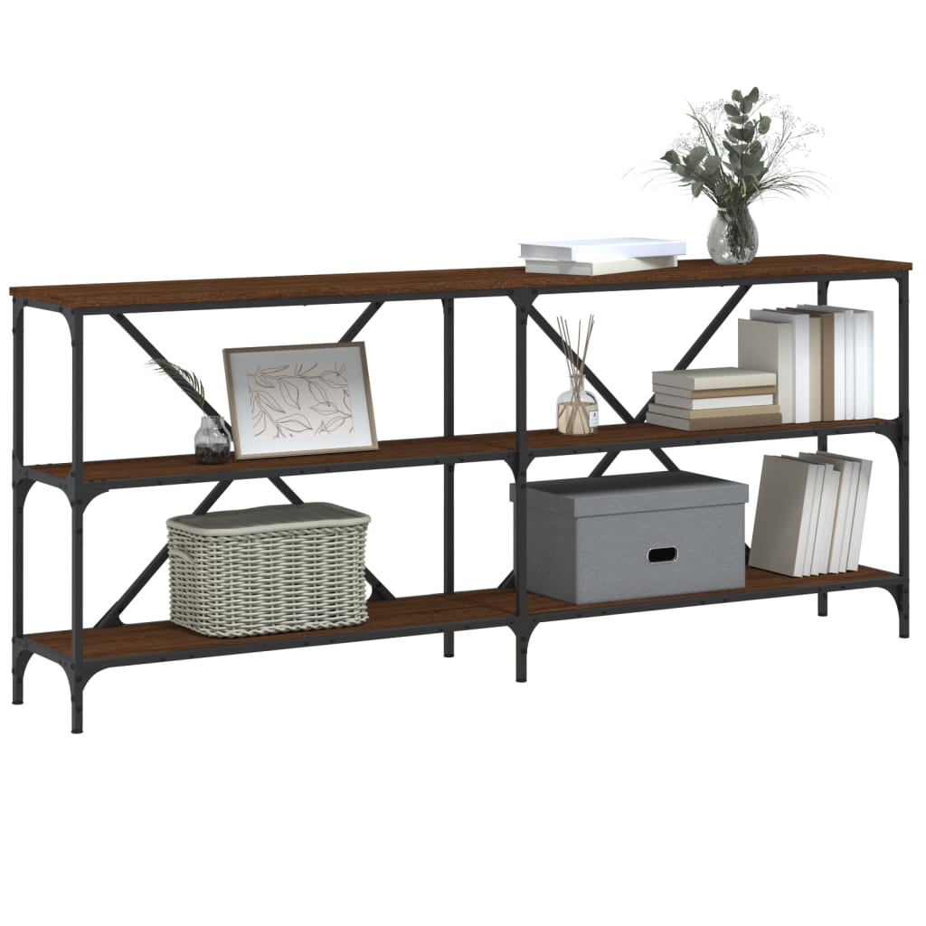 konsolbord 180x30x75 cm konstrueret træ og jern brunt egetræ