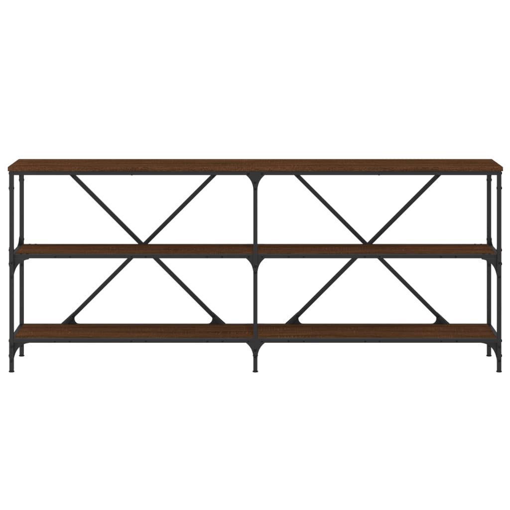 konsolbord 180x30x75 cm konstrueret træ og jern brunt egetræ