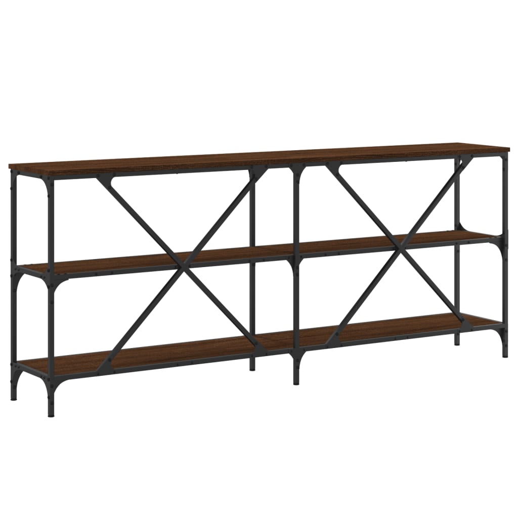 konsolbord 180x30x75 cm konstrueret træ og jern brunt egetræ