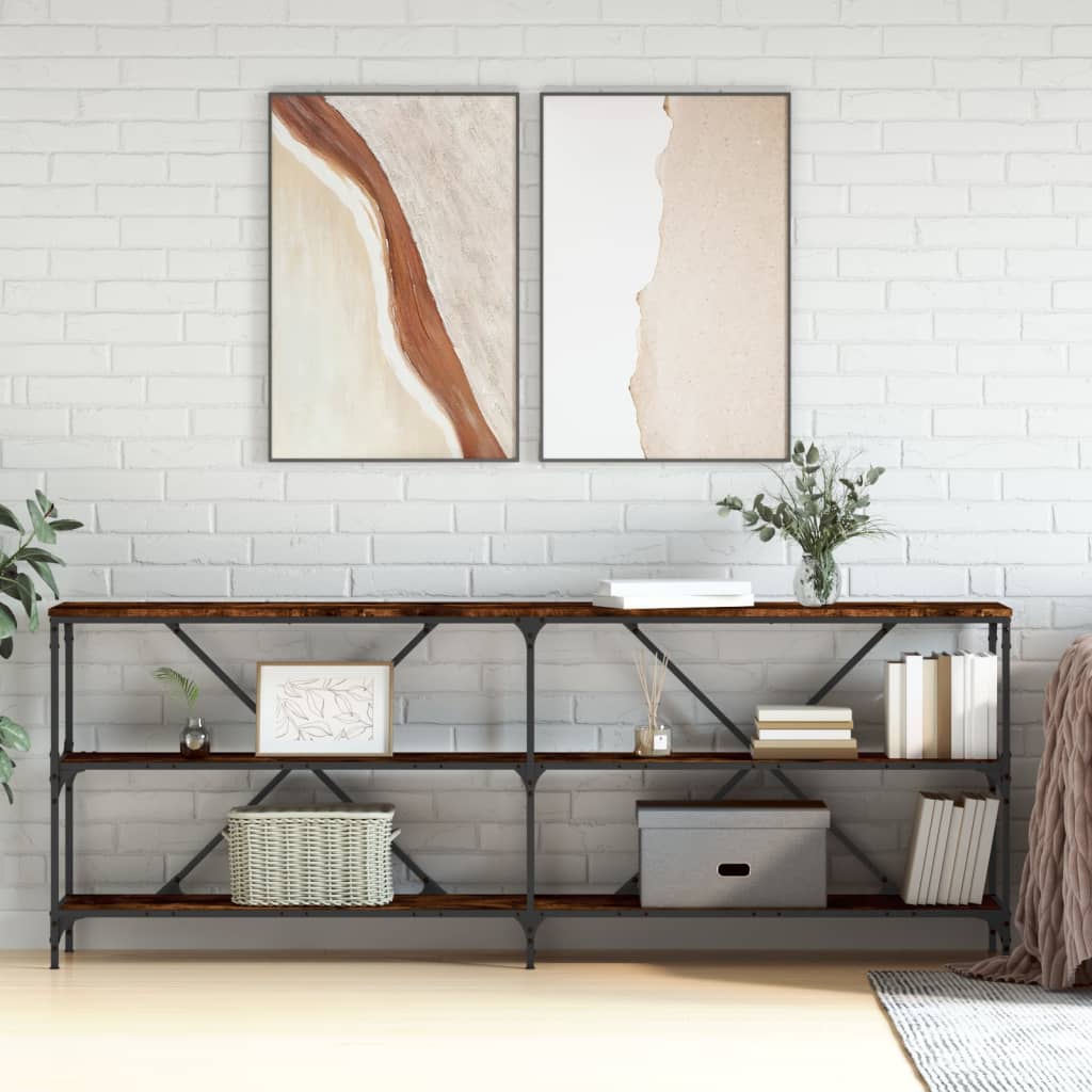 konsolbord 200x30x75 cm konstrueret træ og jern røget sonoma-eg
