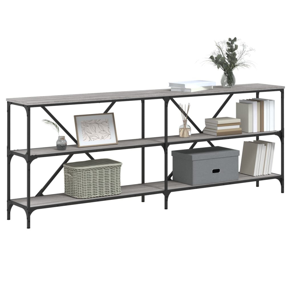 konsolbord 200x30x75 cm konstrueret træ og jern grå sonoma-eg