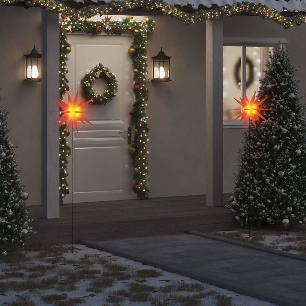 juledekoration med LED-lys og jordspyd 3 stk. 57 cm foldbar rød