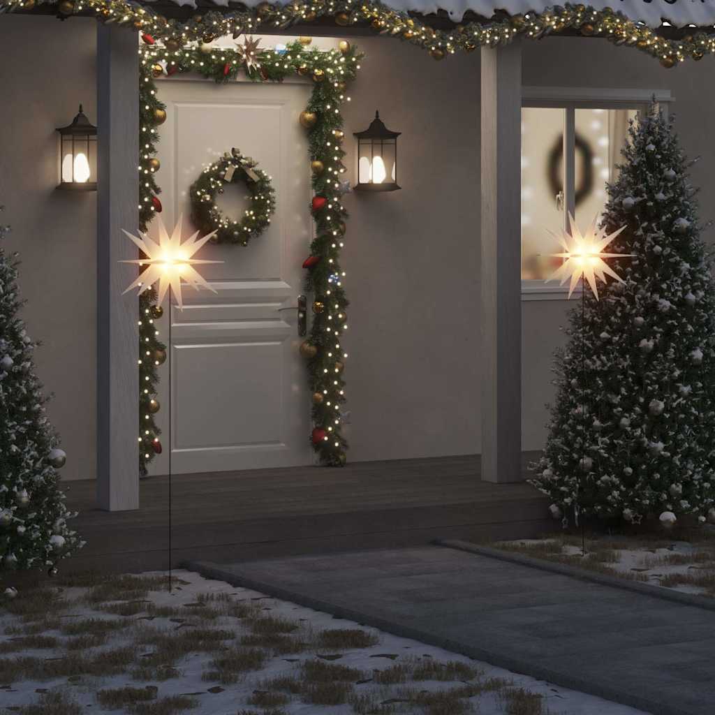 juledekoration m. LED-lys og jordspyd 3 stk. 57 cm foldbar hvid