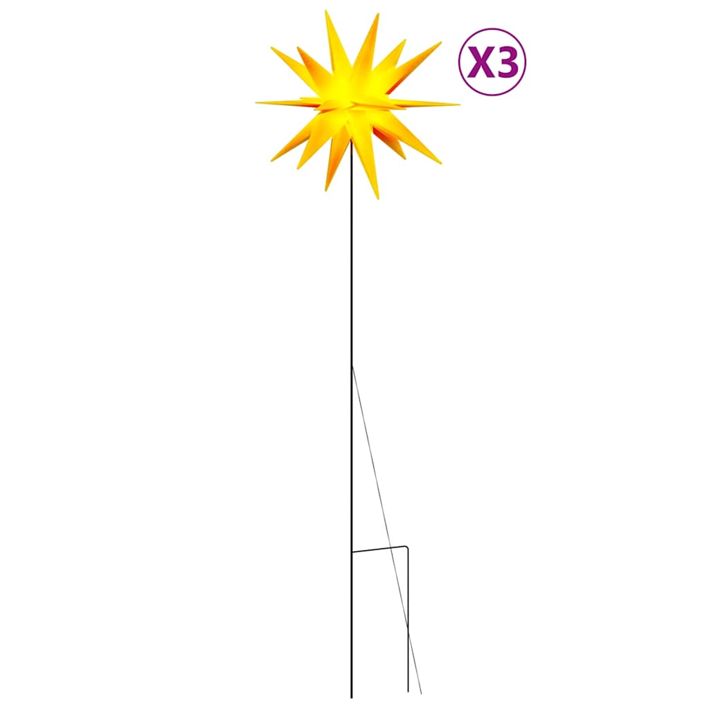 juledekoration med LED-lys og jordspyd 3 stk. 57 cm foldbar gul