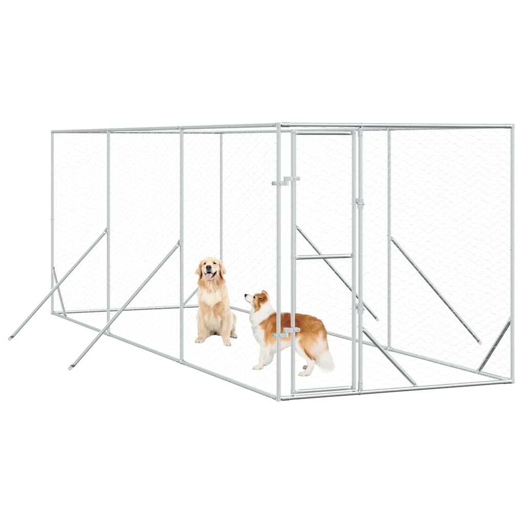 udendørs hundegård 2x6x2 m galvaniseret stål sølvfarvet