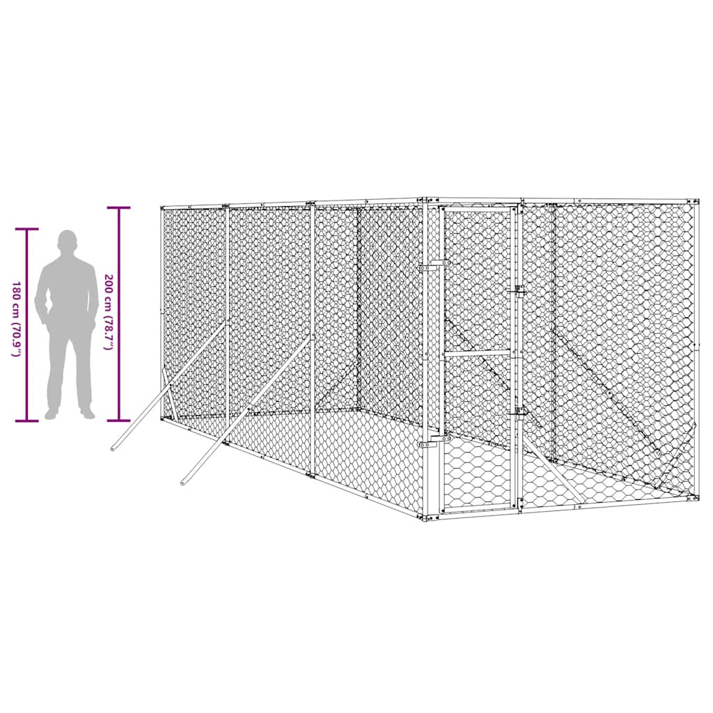 udendørs hundegård 2x6x2 m galvaniseret stål sølvfarvet