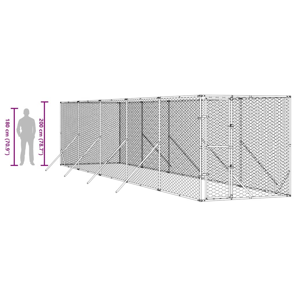 udendørs hundegård 2x10x2 m galvaniseret stål sølvfarvet