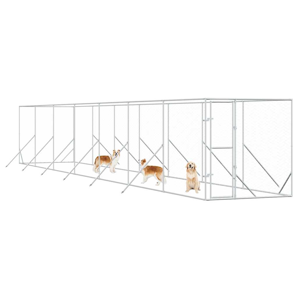 udendørs hundegård 2x14x2 m galvaniseret stål sølvfarvet