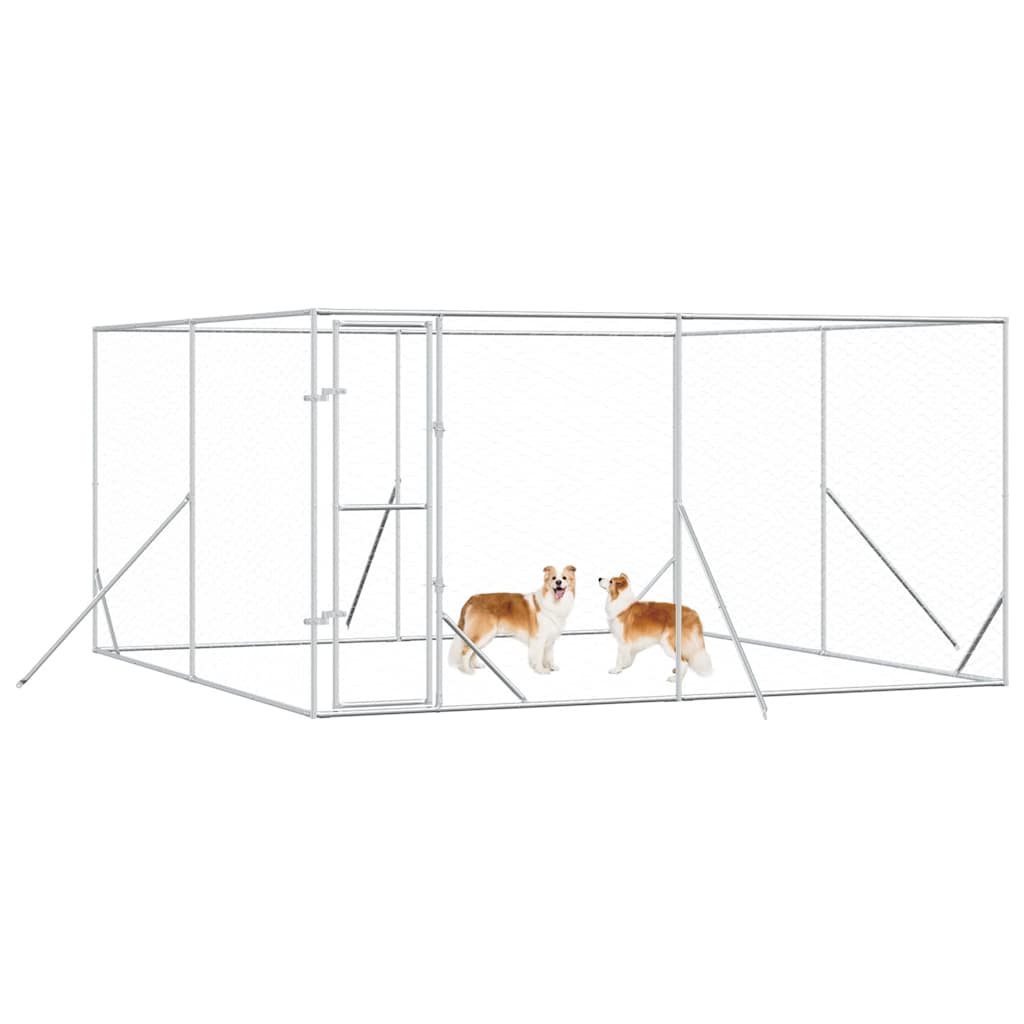 udendørs hundegård 4x4x2 m galvaniseret stål sølvfarvet