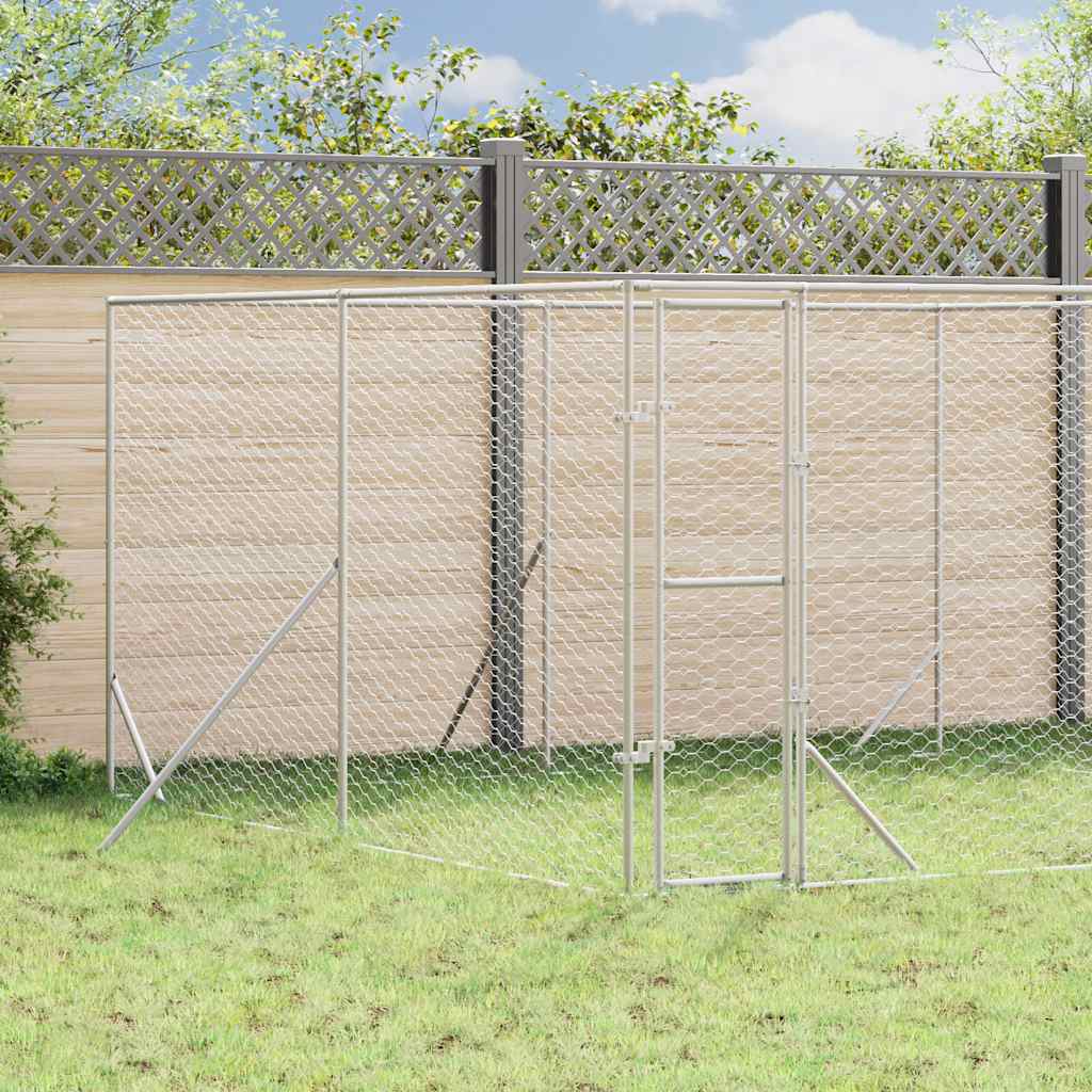 udendørs hundegård 4x4x2 m galvaniseret stål sølvfarvet