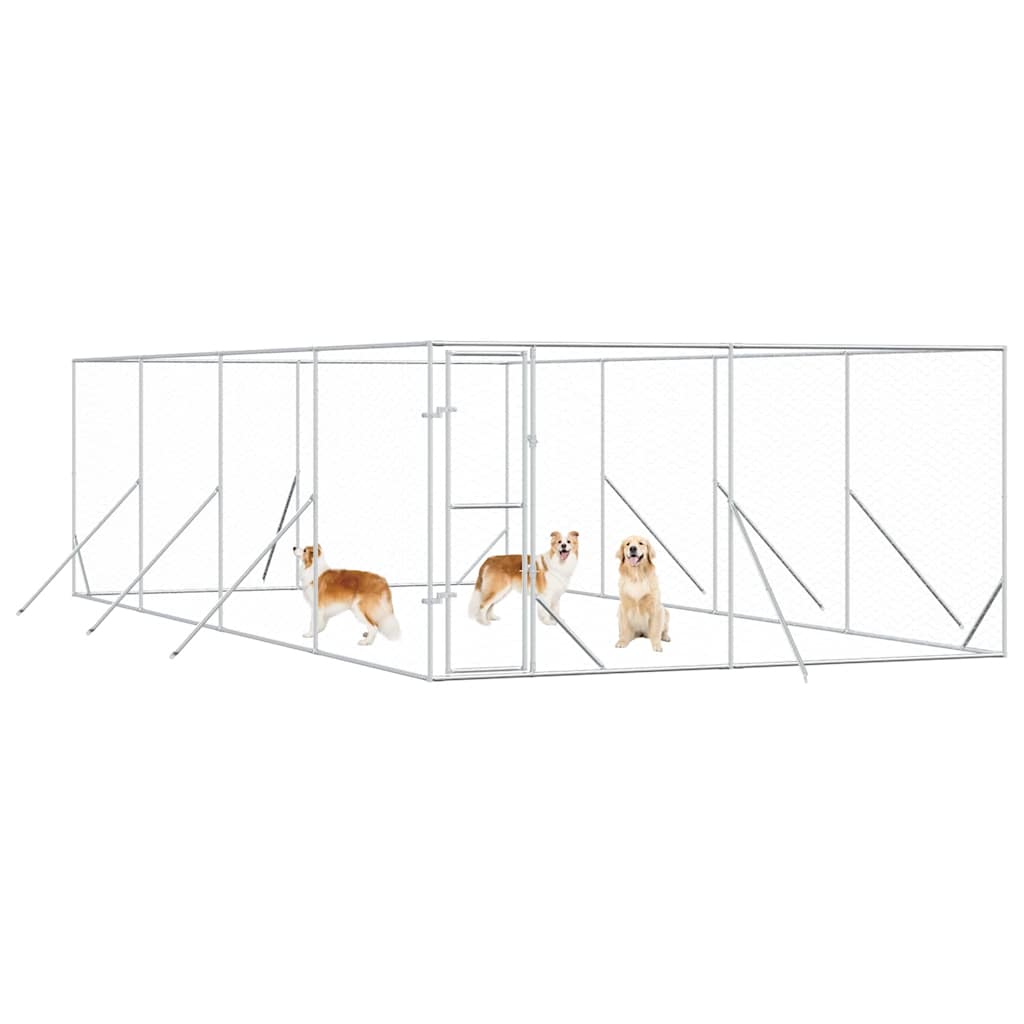 udendørs hundegård 4x8x2 m galvaniseret stål sølvfarvet
