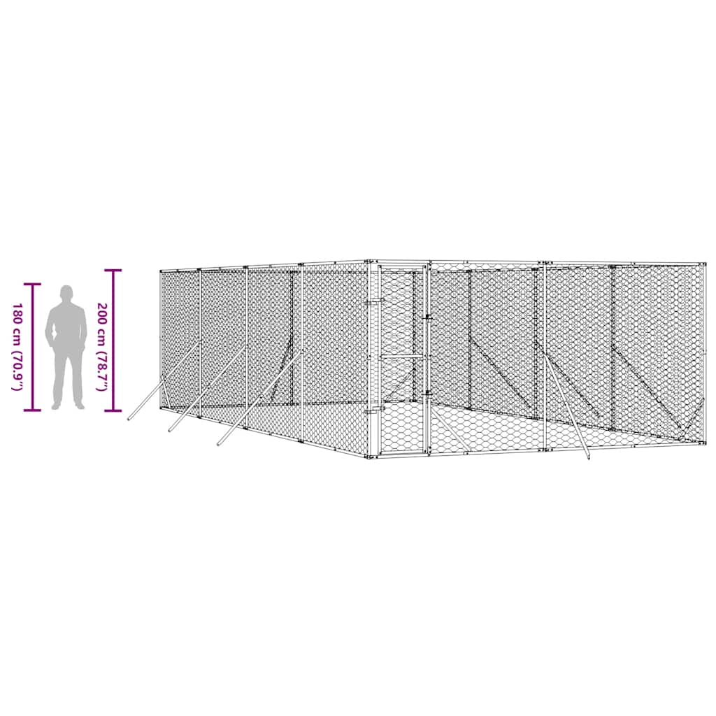 udendørs hundegård 4x8x2 m galvaniseret stål sølvfarvet