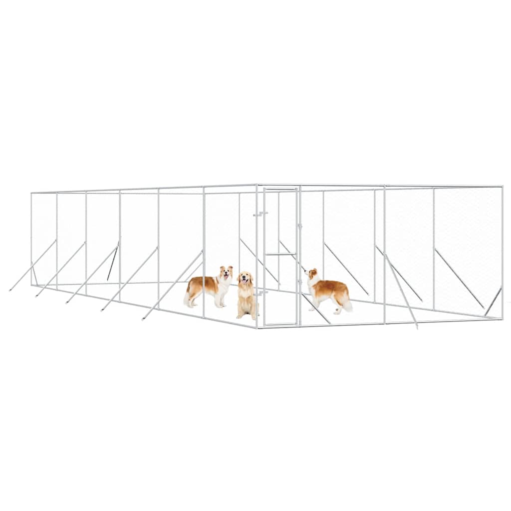 udendørs hundegård 4x12x2 m galvaniseret stål sølvfarvet