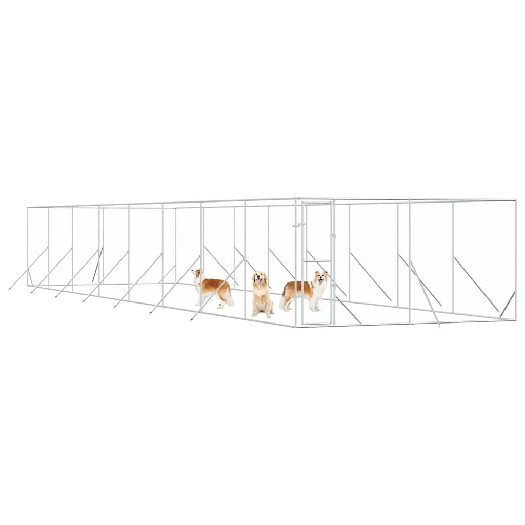 udendørs hundegård 4x16x2 m galvaniseret stål sølvfarvet