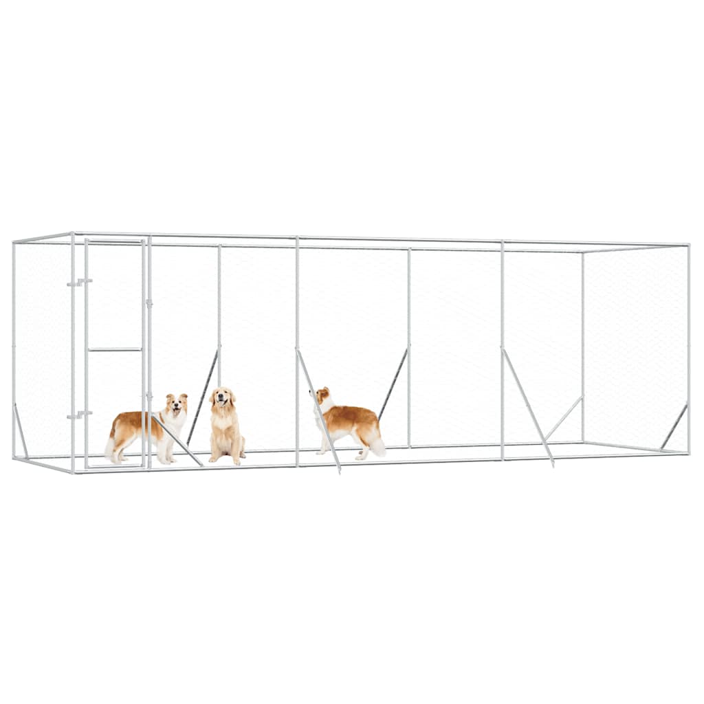 udendørs hundegård 6x2x2 m galvaniseret stål sølvfarvet