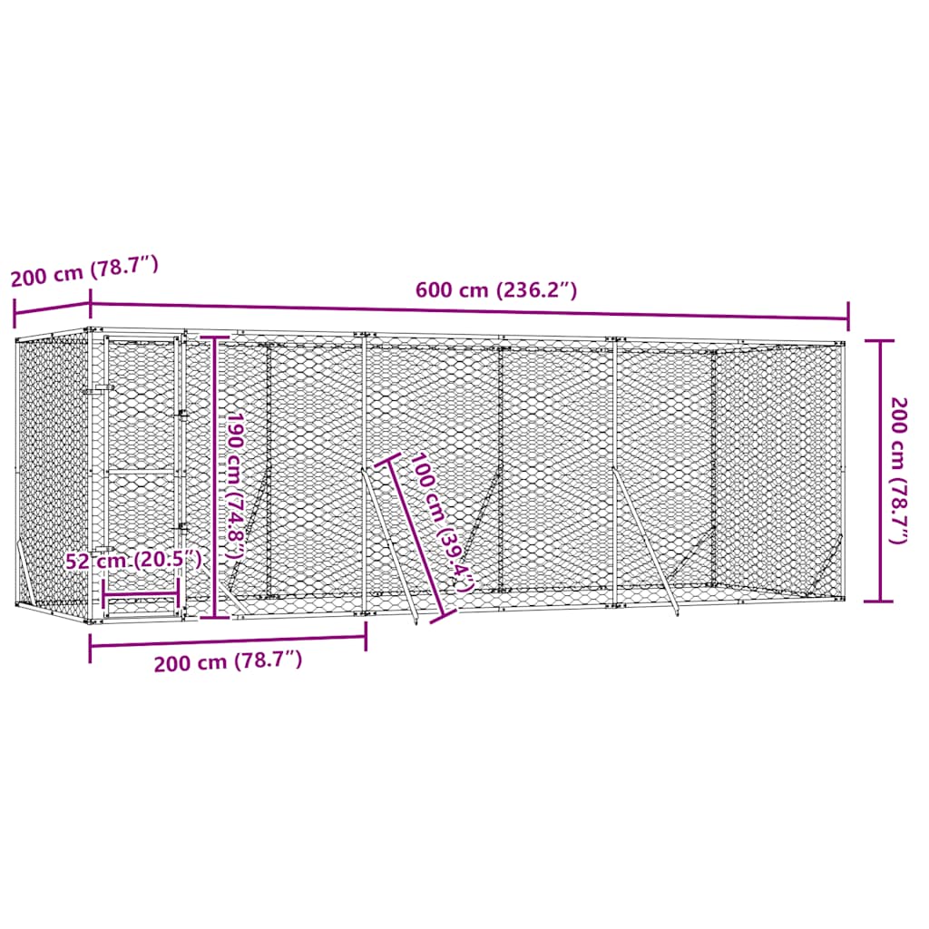 udendørs hundegård 6x2x2 m galvaniseret stål sølvfarvet