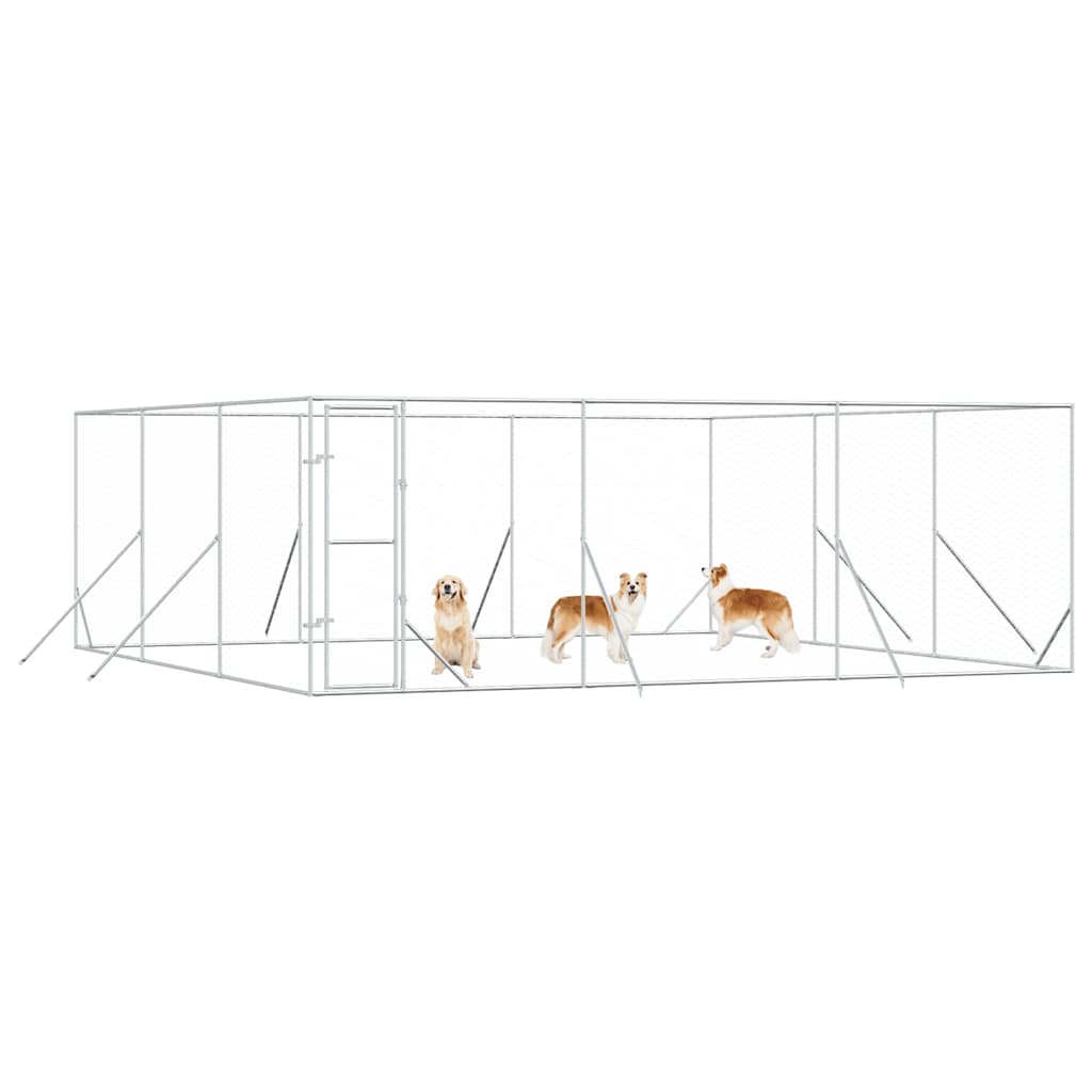 udendørs hundegård 6x6x2 m galvaniseret stål sølvfarvet
