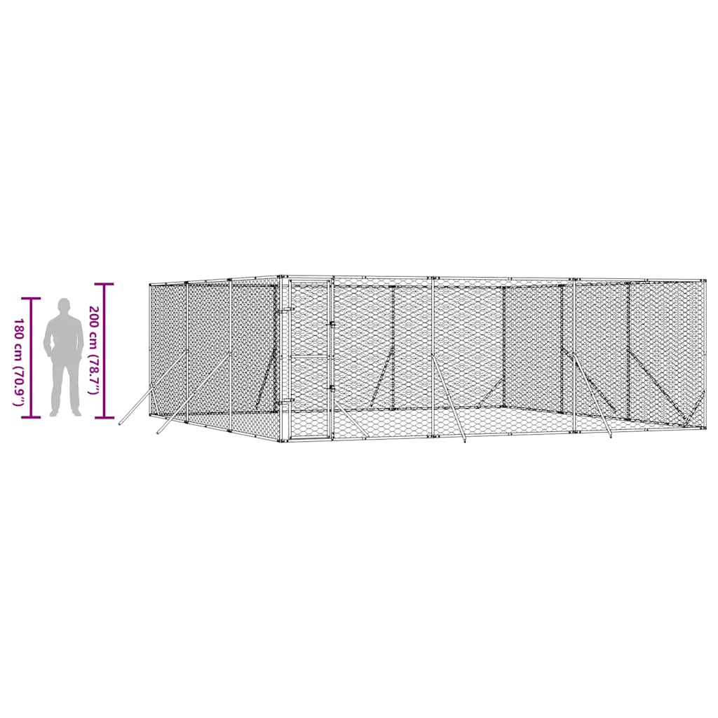 udendørs hundegård 6x6x2 m galvaniseret stål sølvfarvet