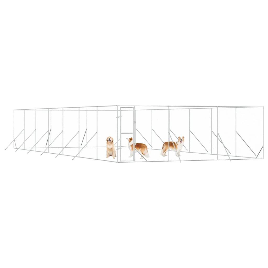 udendørs hundegård 6x14x2 m galvaniseret stål sølvfarvet
