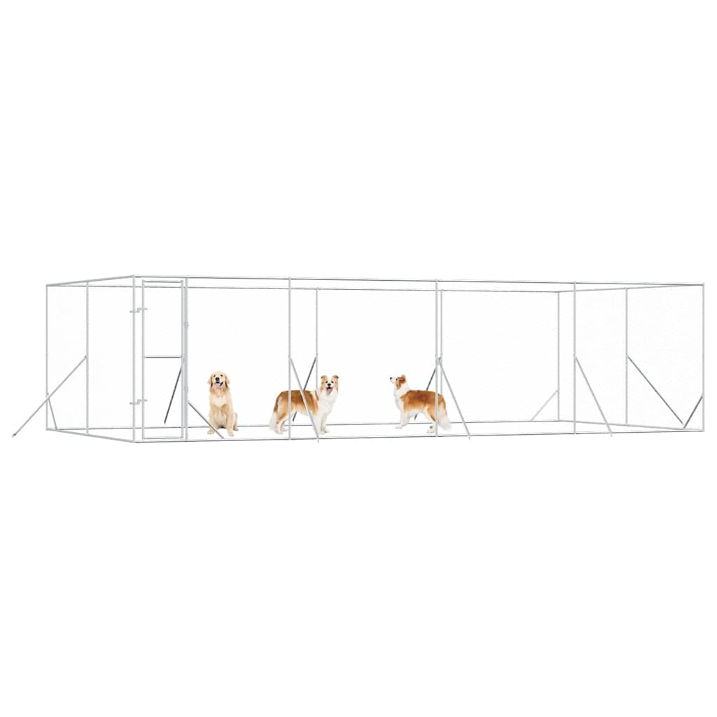 udendørs hundegård 8x4x2 m galvaniseret stål sølvfarvet