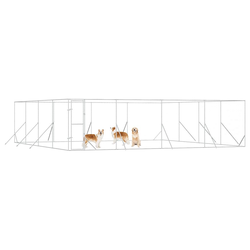 udendørs hundegård 8x8x2 m galvaniseret stål sølvfarvet