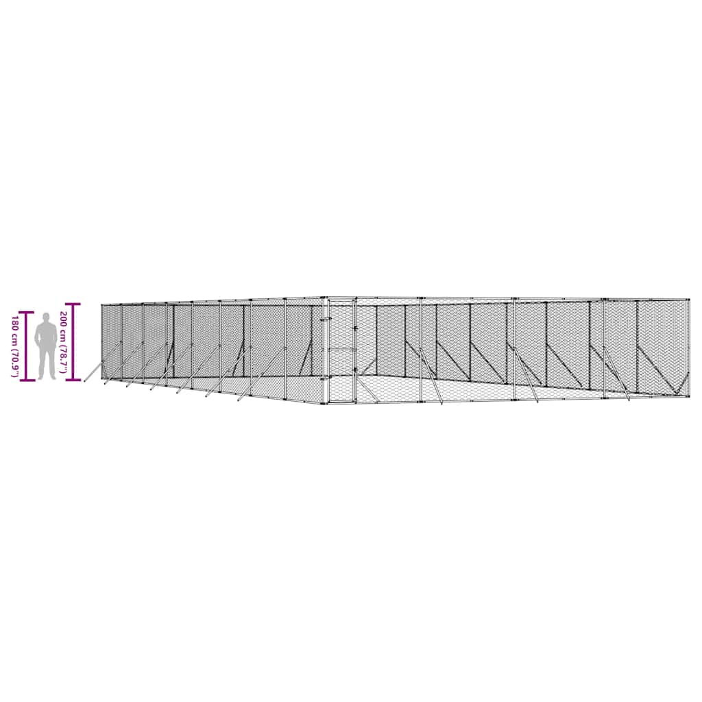 udendørs hundegård 8x16x2 m galvaniseret stål sølvfarvet