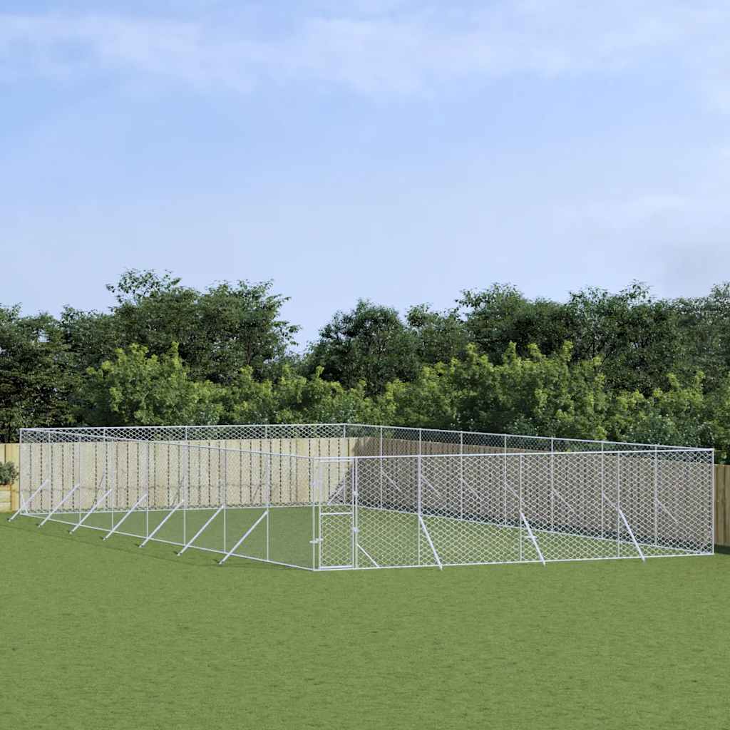 udendørs hundegård 8x16x2 m galvaniseret stål sølvfarvet