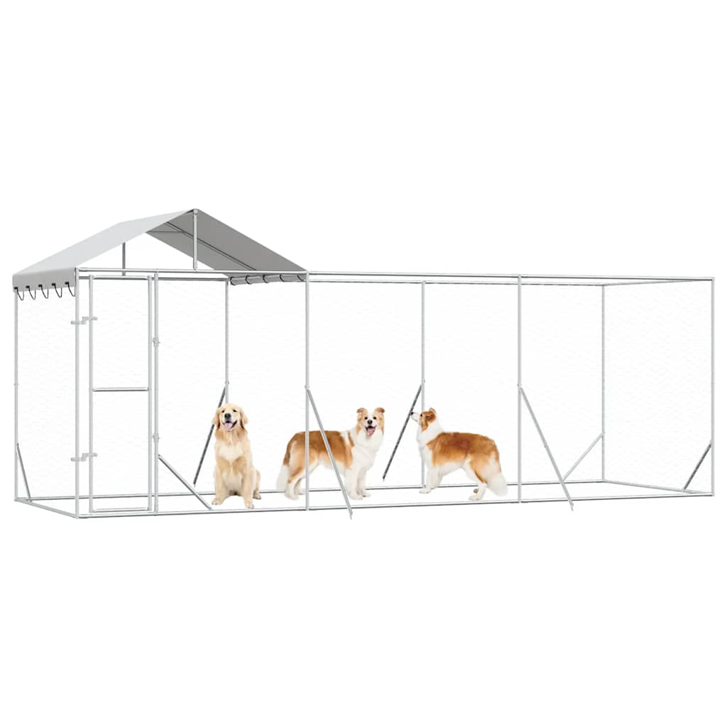 udendørs hundegård med tag 6x2x2,5 m galvaniseret stål sølv