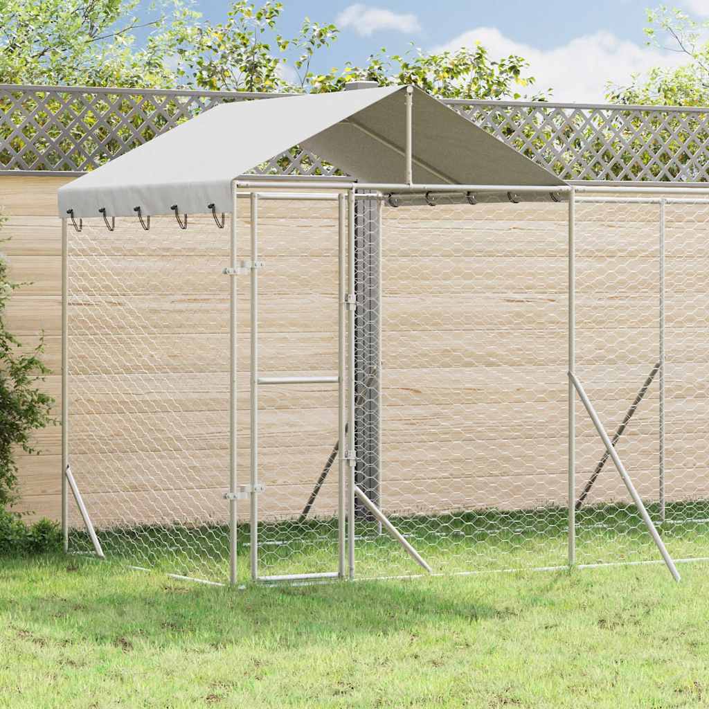 udendørs hundegård med tag 6x2x2,5 m galvaniseret stål sølv