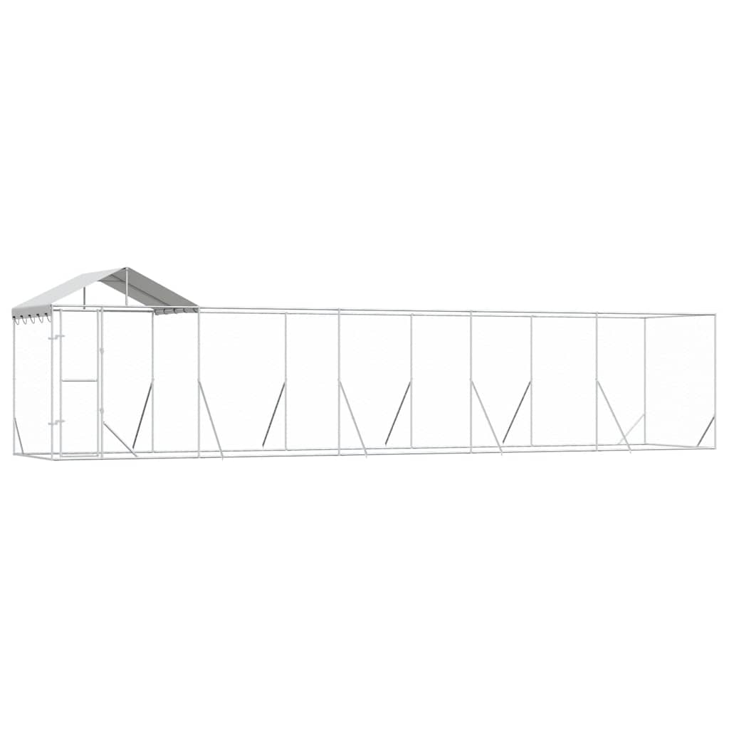 udendørs hundegård med tag 10x2x2,5 m galvaniseret stål sølv