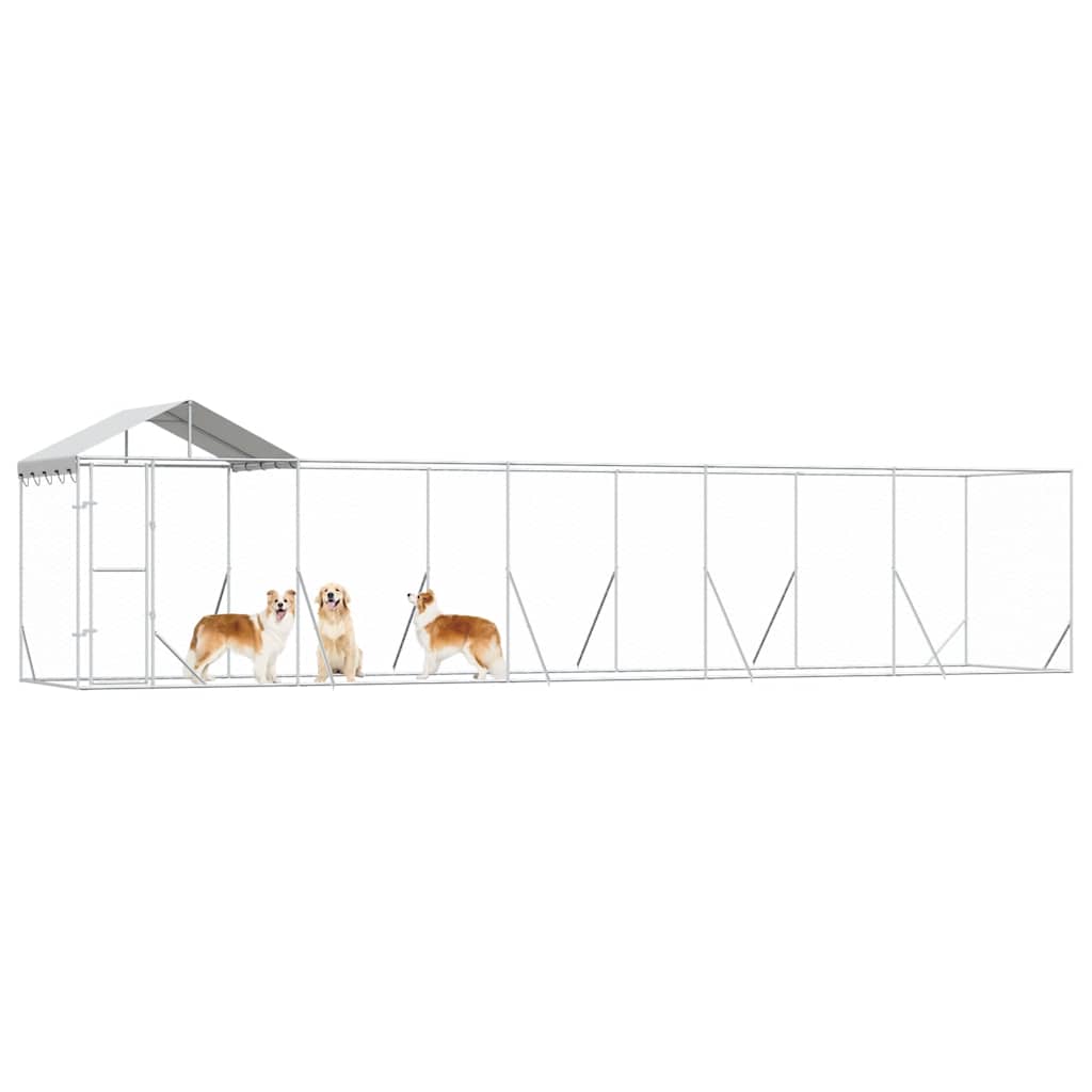 udendørs hundegård med tag 10x2x2,5 m galvaniseret stål sølv